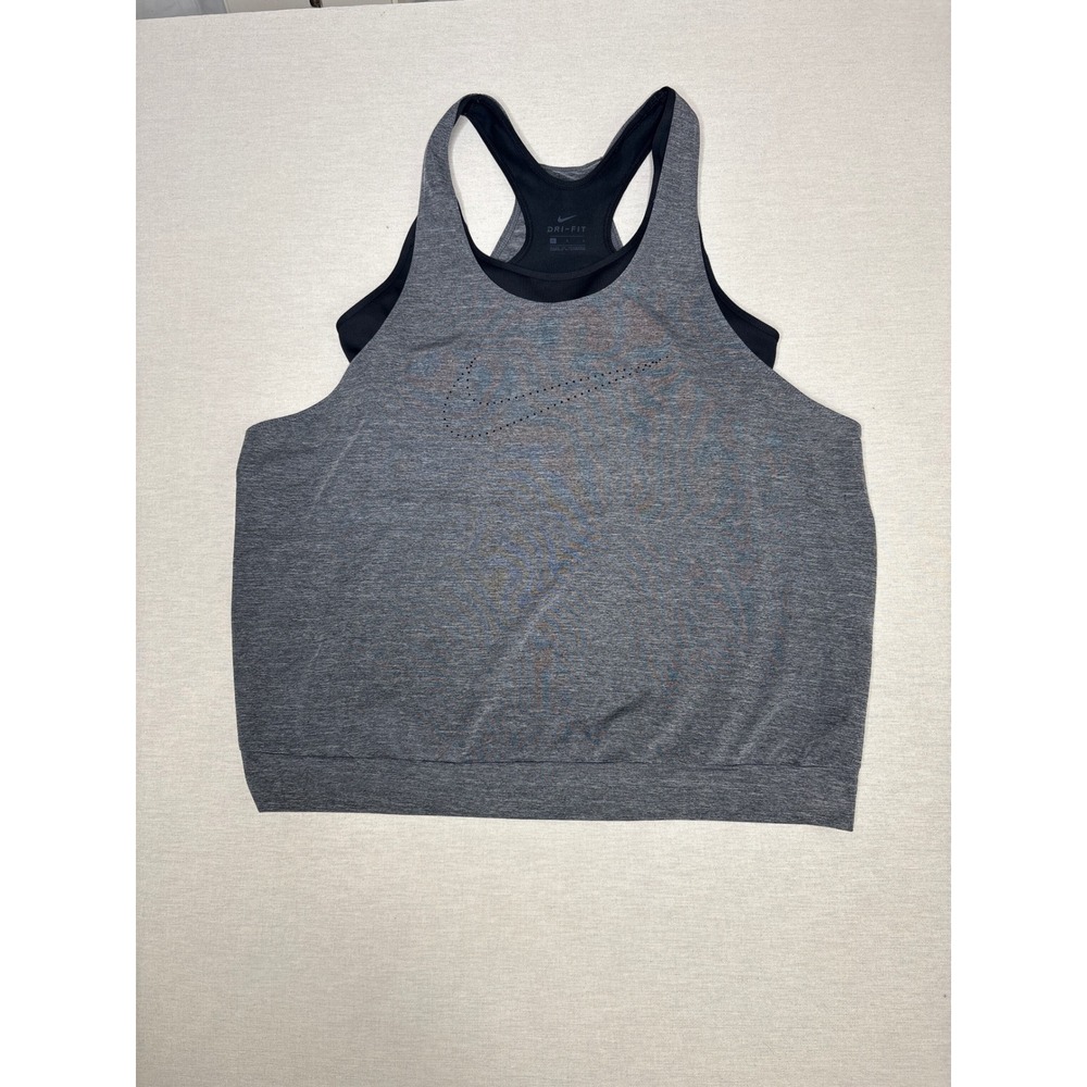 Nike Dri-FIT Womens 2-in-1 Tank Top Built-in Sports Bra Gray Black Large